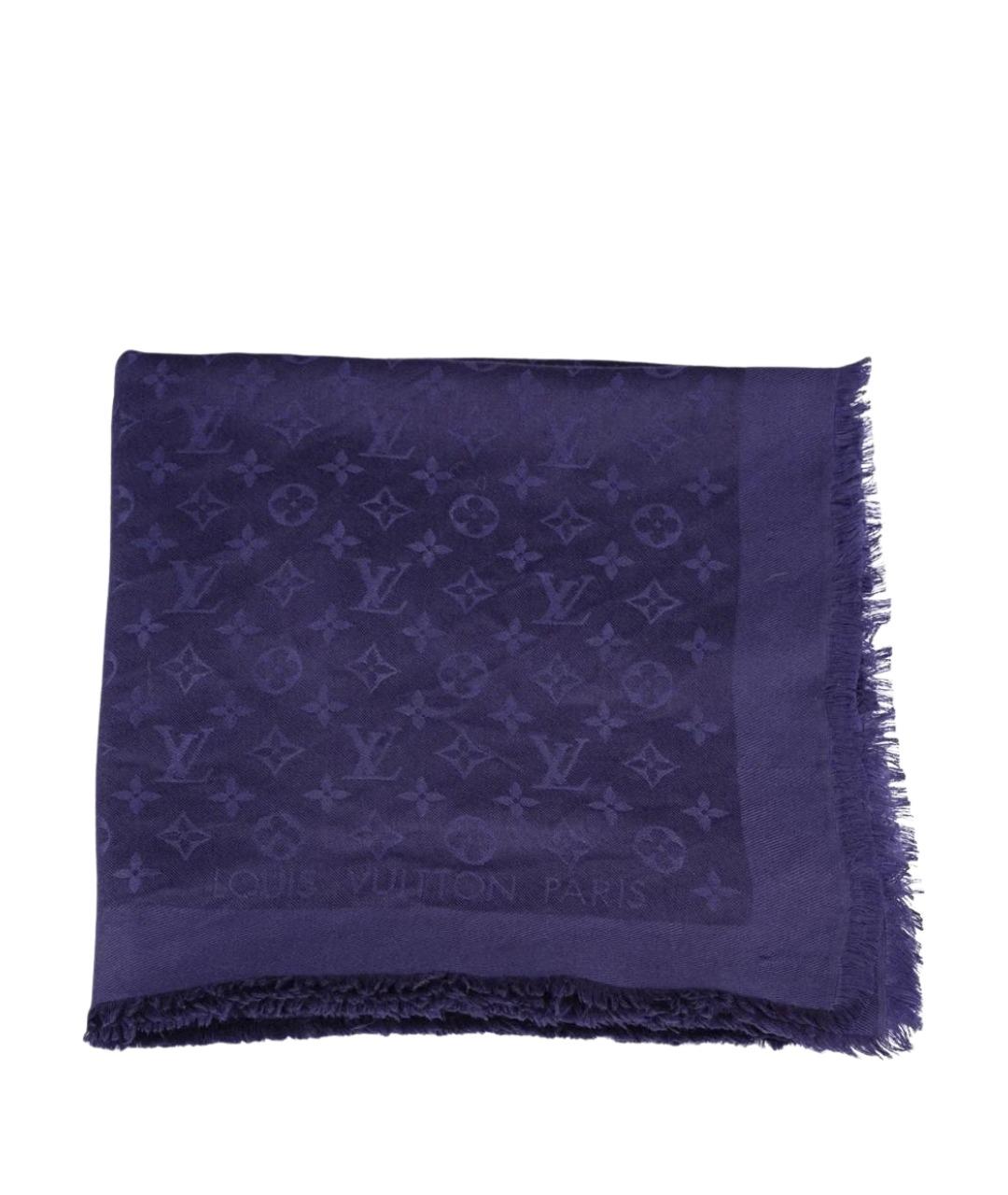 LOUIS VUITTON Темно-синий шелковый шарф, фото 1