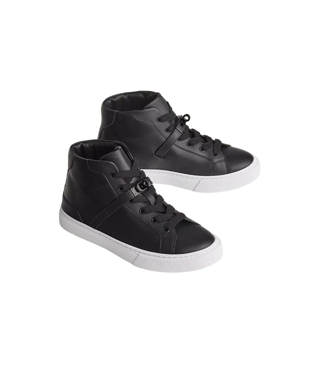 HERMES Черные кожаные кеды, фото 4