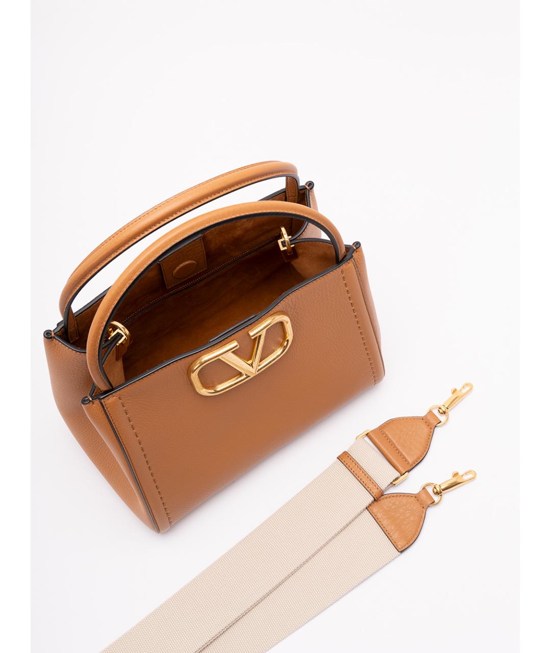 VALENTINO Коричневая кожаная сумка тоут, фото 5