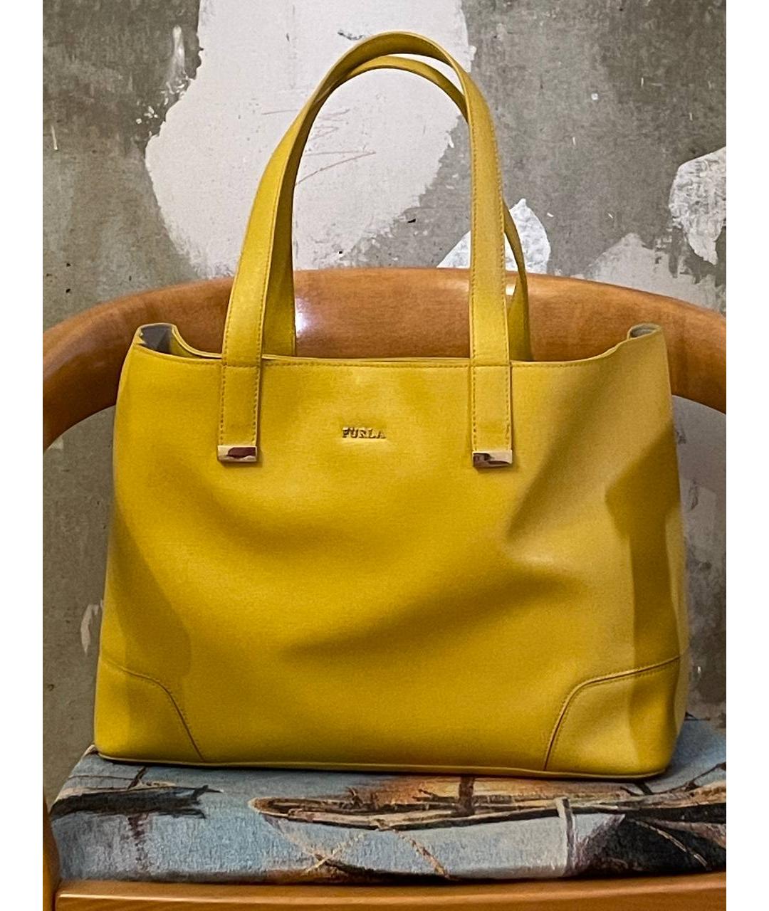 FURLA Желтая кожаная сумка через плечо, фото 3