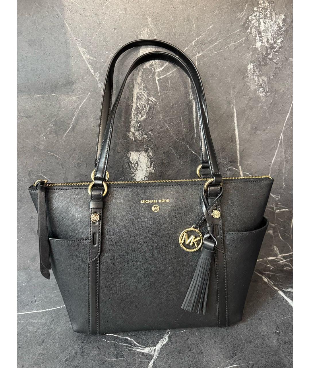 MICHAEL MICHAEL KORS Черная кожаная сумка тоут, фото 9