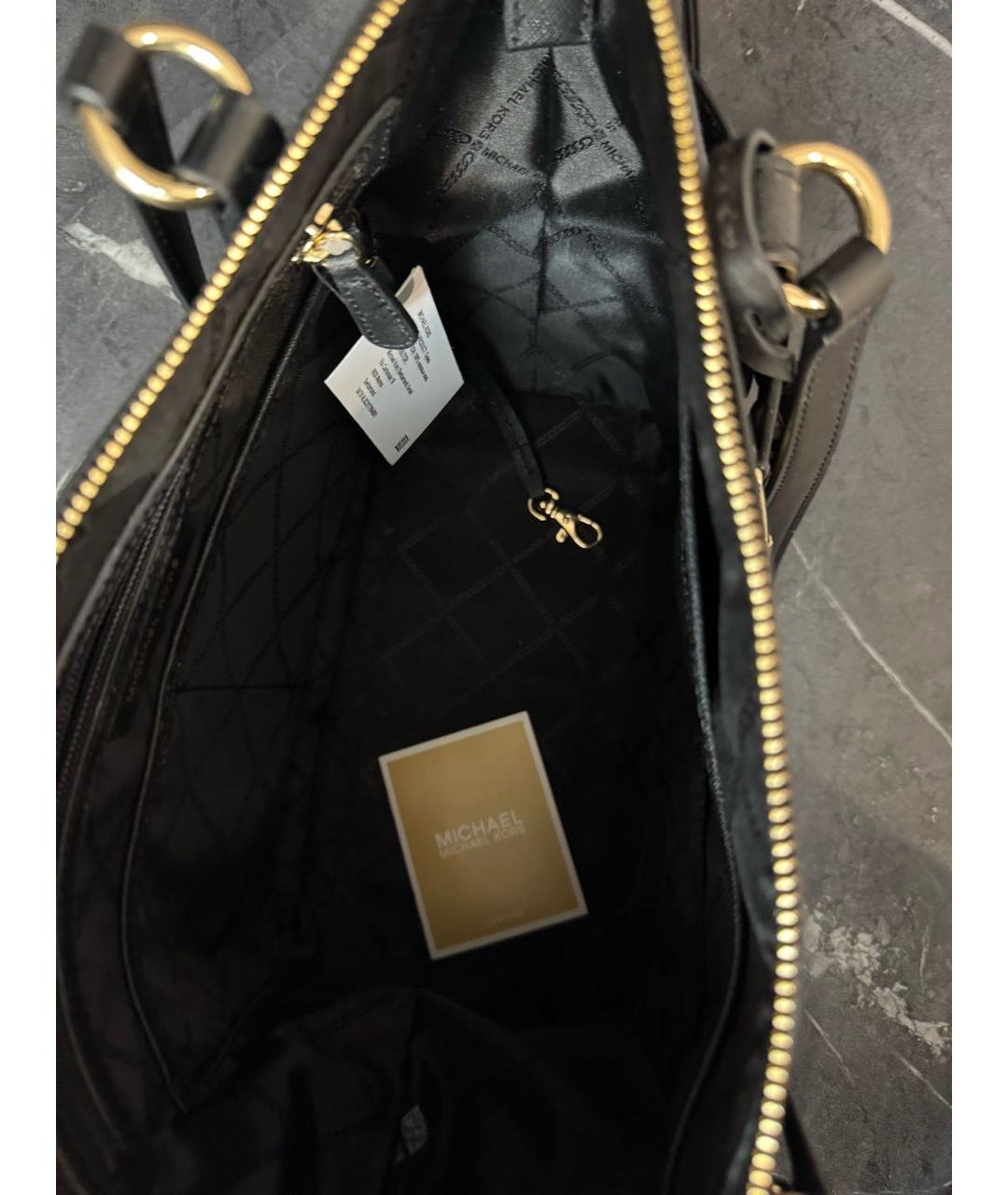 MICHAEL MICHAEL KORS Черная кожаная сумка тоут, фото 4