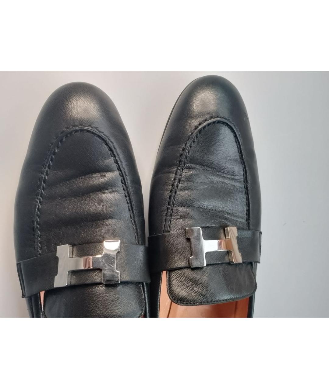 HERMES Черные кожаные лоферы, фото 8