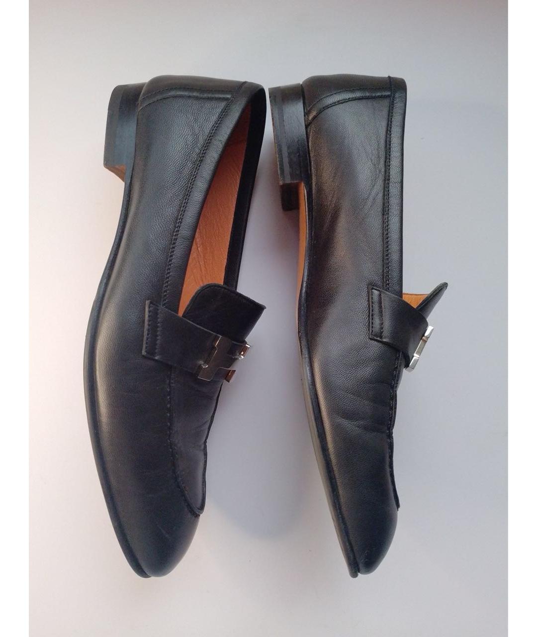 HERMES Черные кожаные лоферы, фото 9