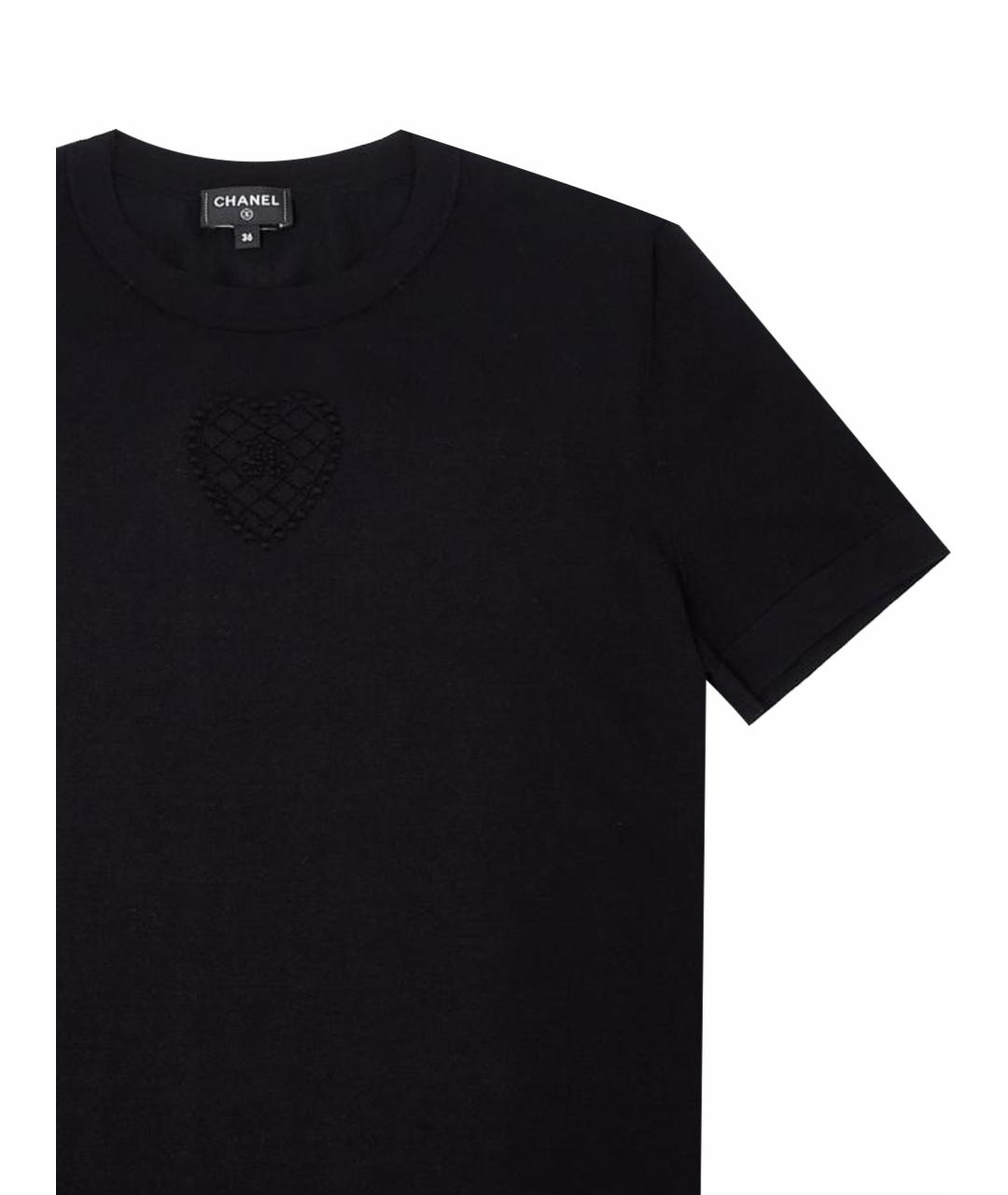 CHANEL Черная хлопко-эластановая футболка, фото 4