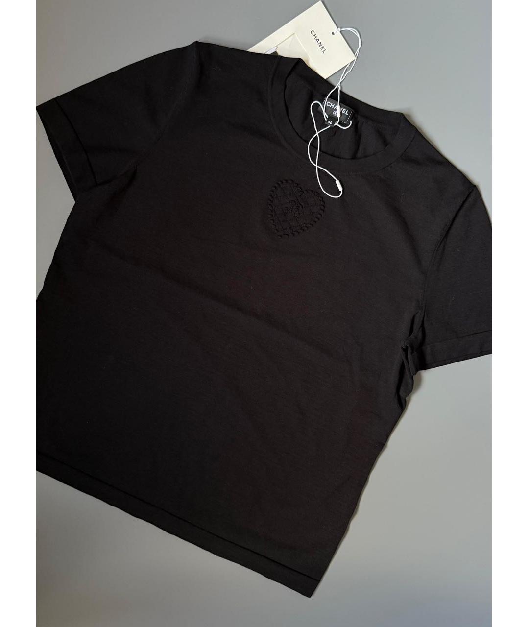 CHANEL Черная хлопко-эластановая футболка, фото 3