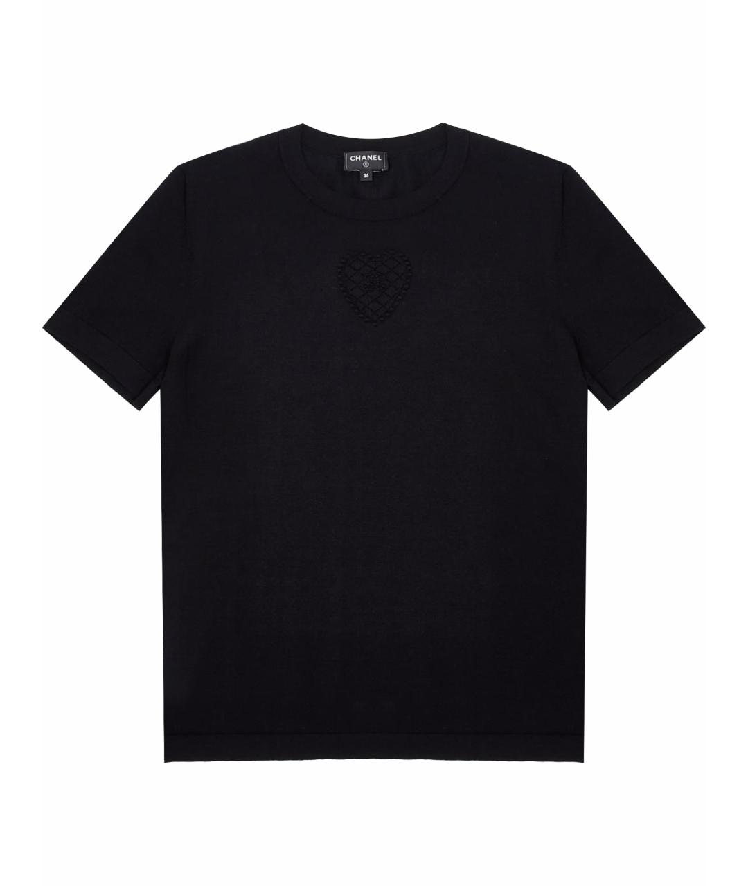 CHANEL Черная хлопко-эластановая футболка, фото 1