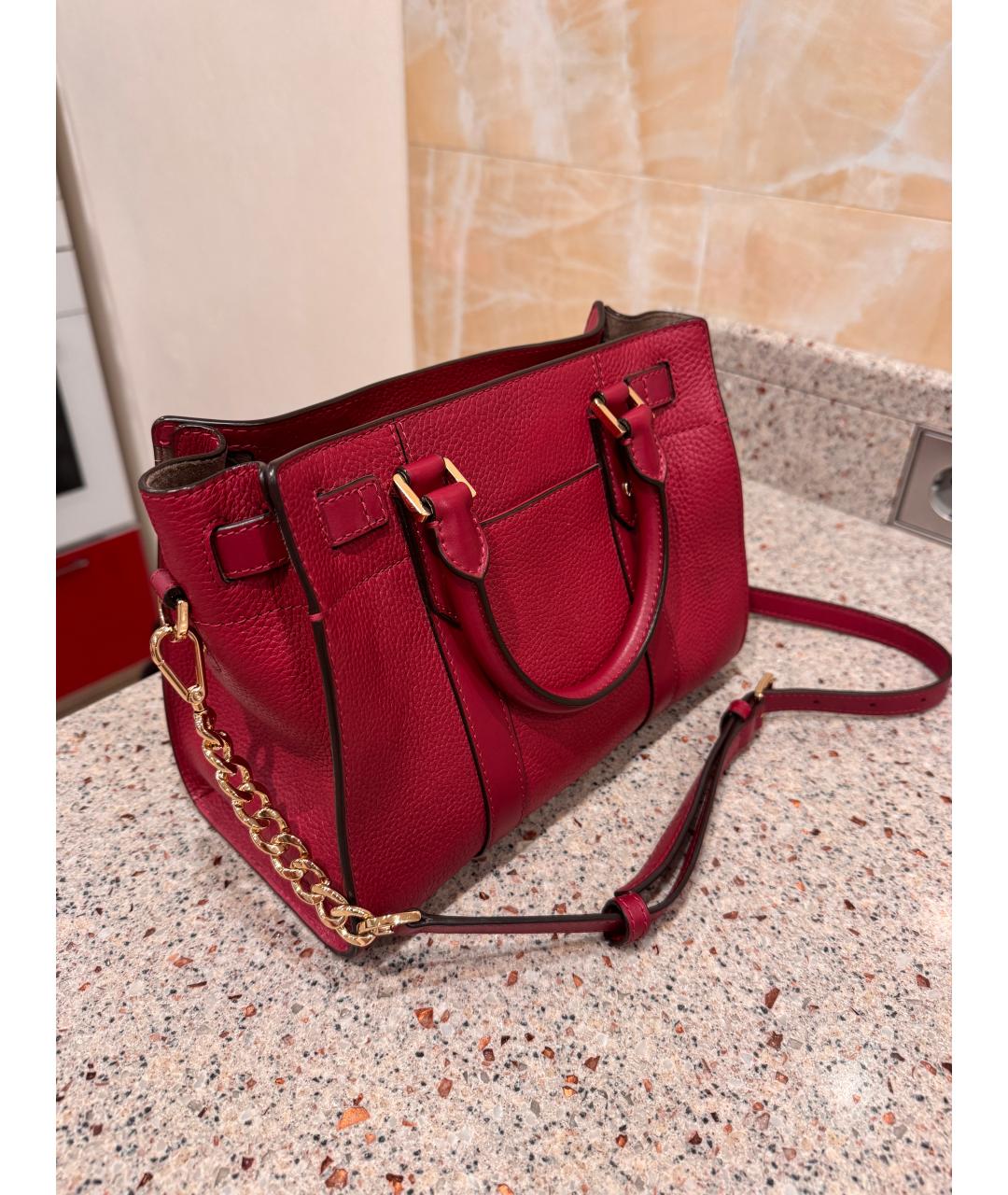 MICHAEL KORS Бордовая кожаная сумка с короткими ручками, фото 3