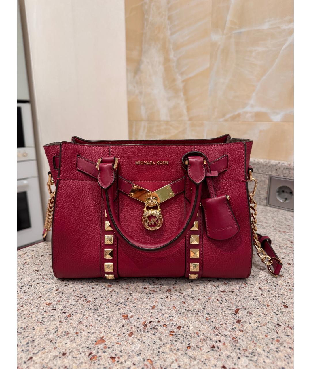 MICHAEL KORS Бордовая кожаная сумка с короткими ручками, фото 8