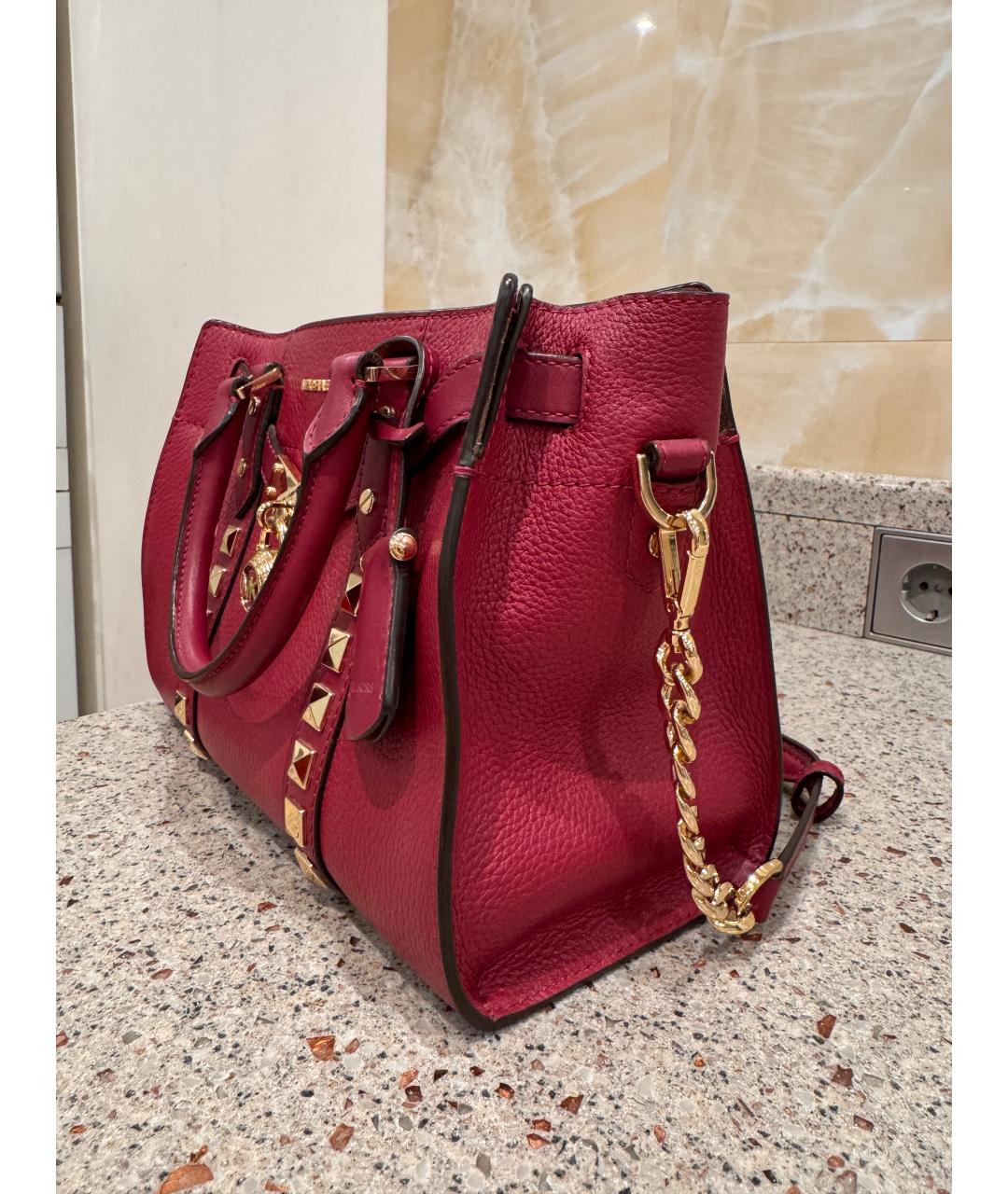 MICHAEL KORS Бордовая кожаная сумка с короткими ручками, фото 2