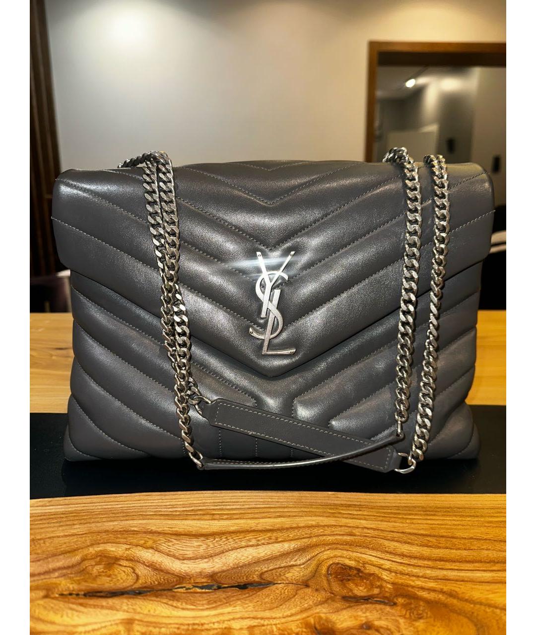 SAINT LAURENT Серая кожаная сумка через плечо, фото 5