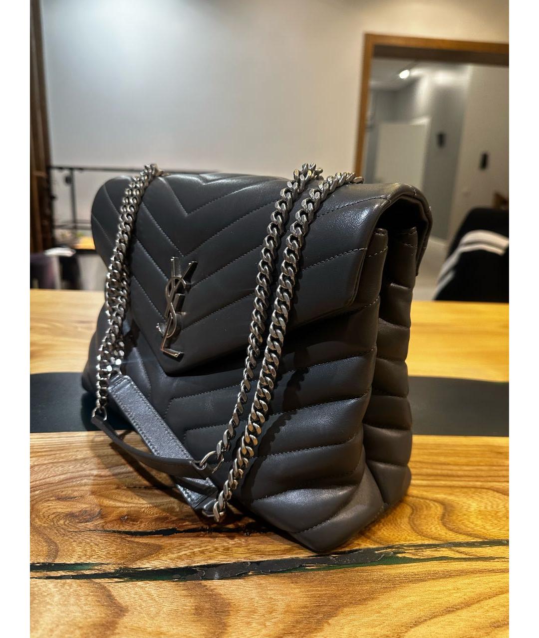 SAINT LAURENT Серая кожаная сумка через плечо, фото 2