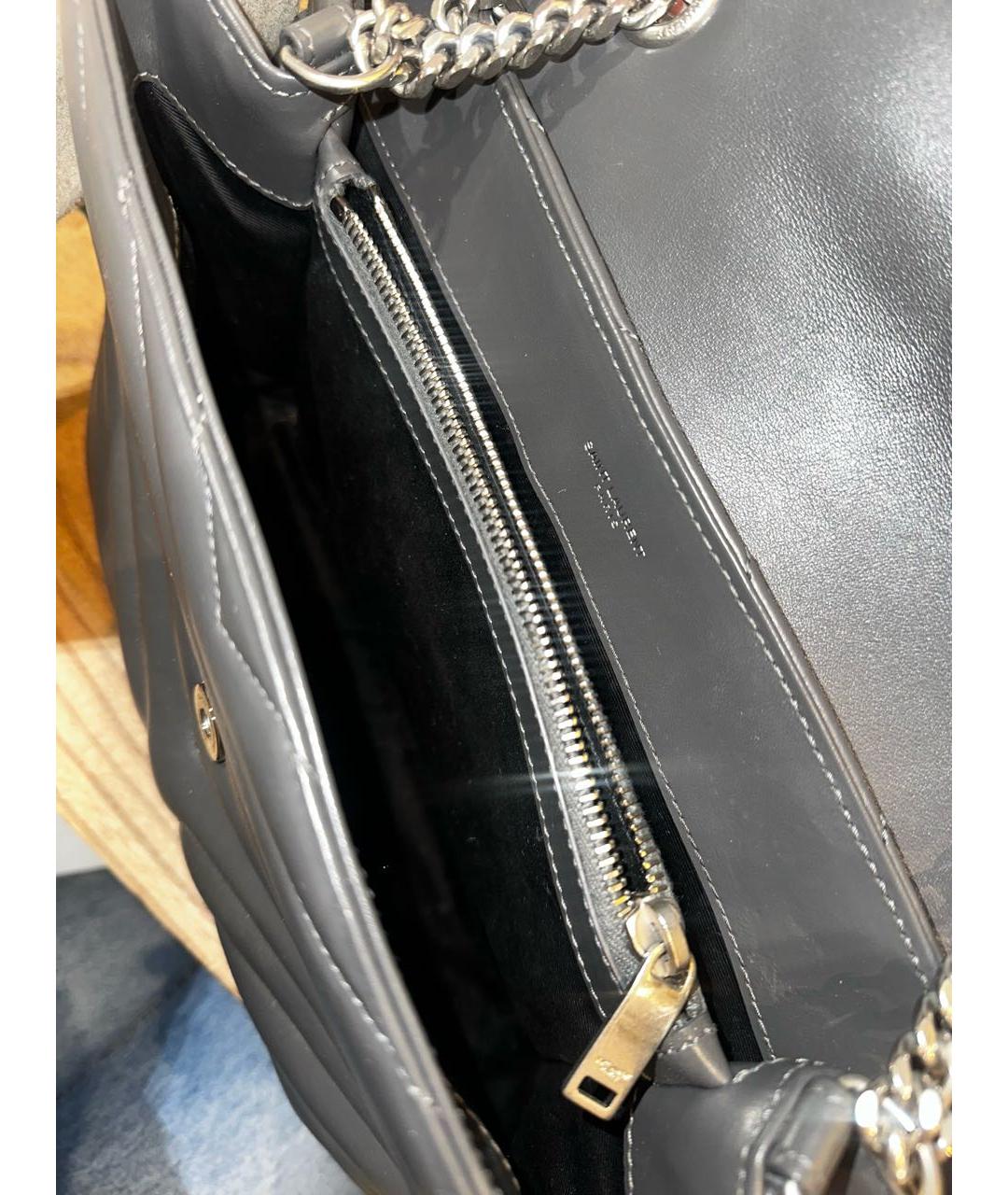 SAINT LAURENT Серая кожаная сумка через плечо, фото 4