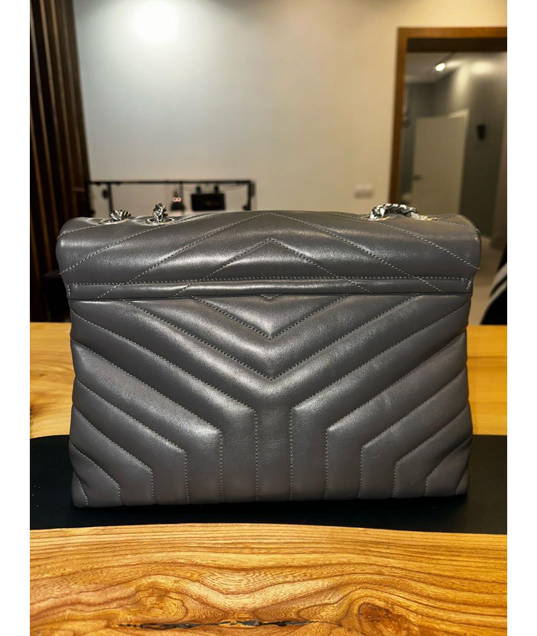 SAINT LAURENT Серая кожаная сумка через плечо, фото 3