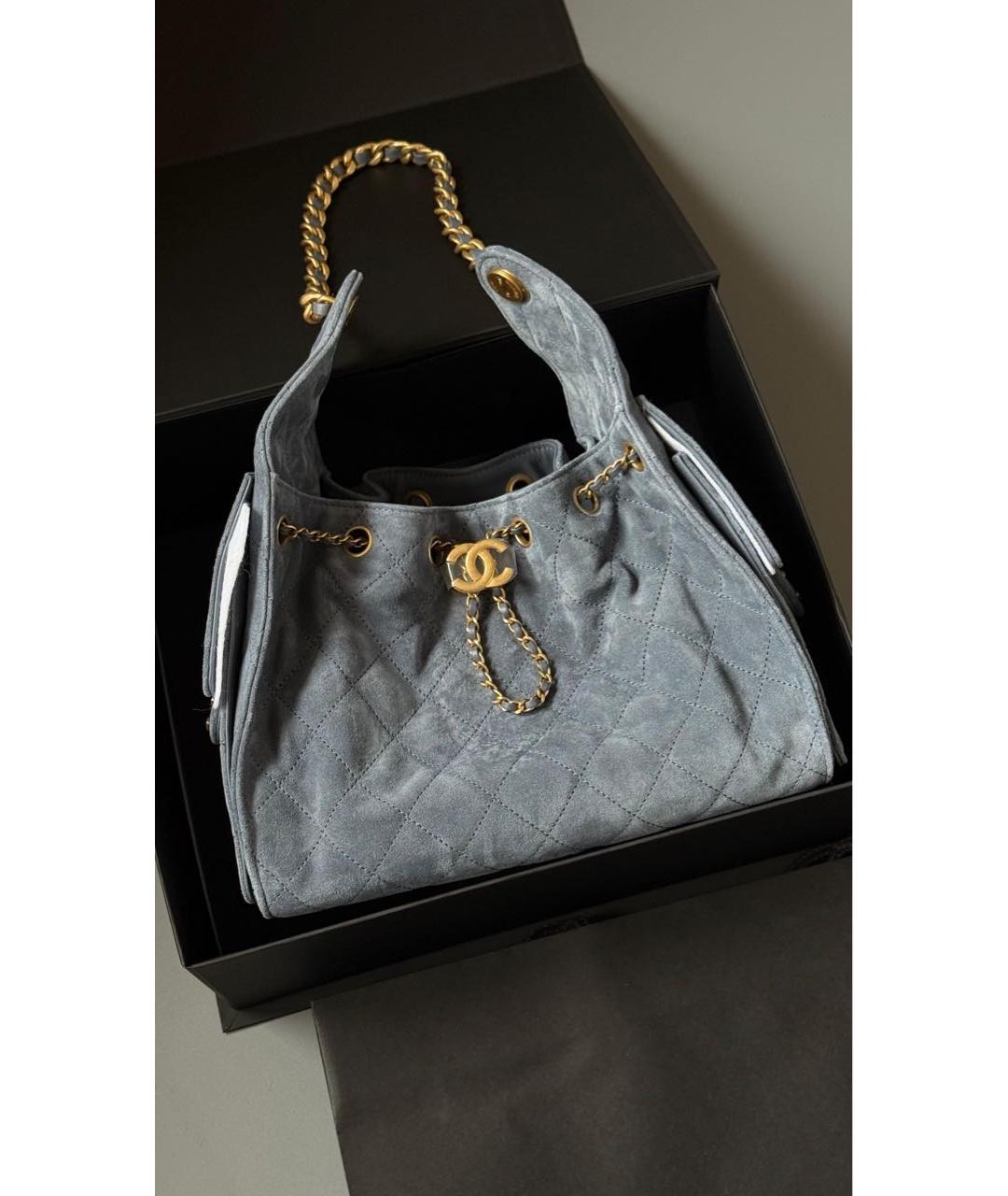 CHANEL Голубая замшевая сумка тоут, фото 2
