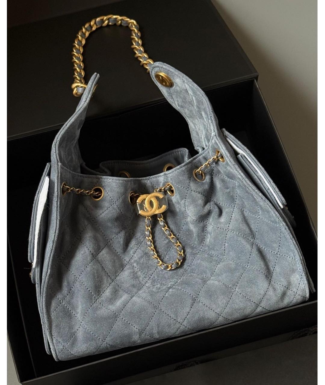 CHANEL Голубая замшевая сумка тоут, фото 4