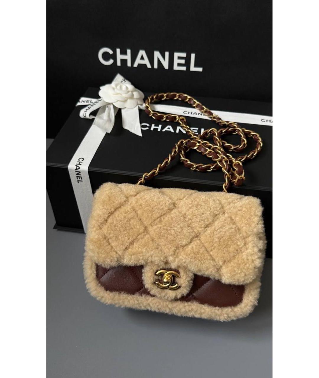 CHANEL Бежевая меховая сумка через плечо, фото 2