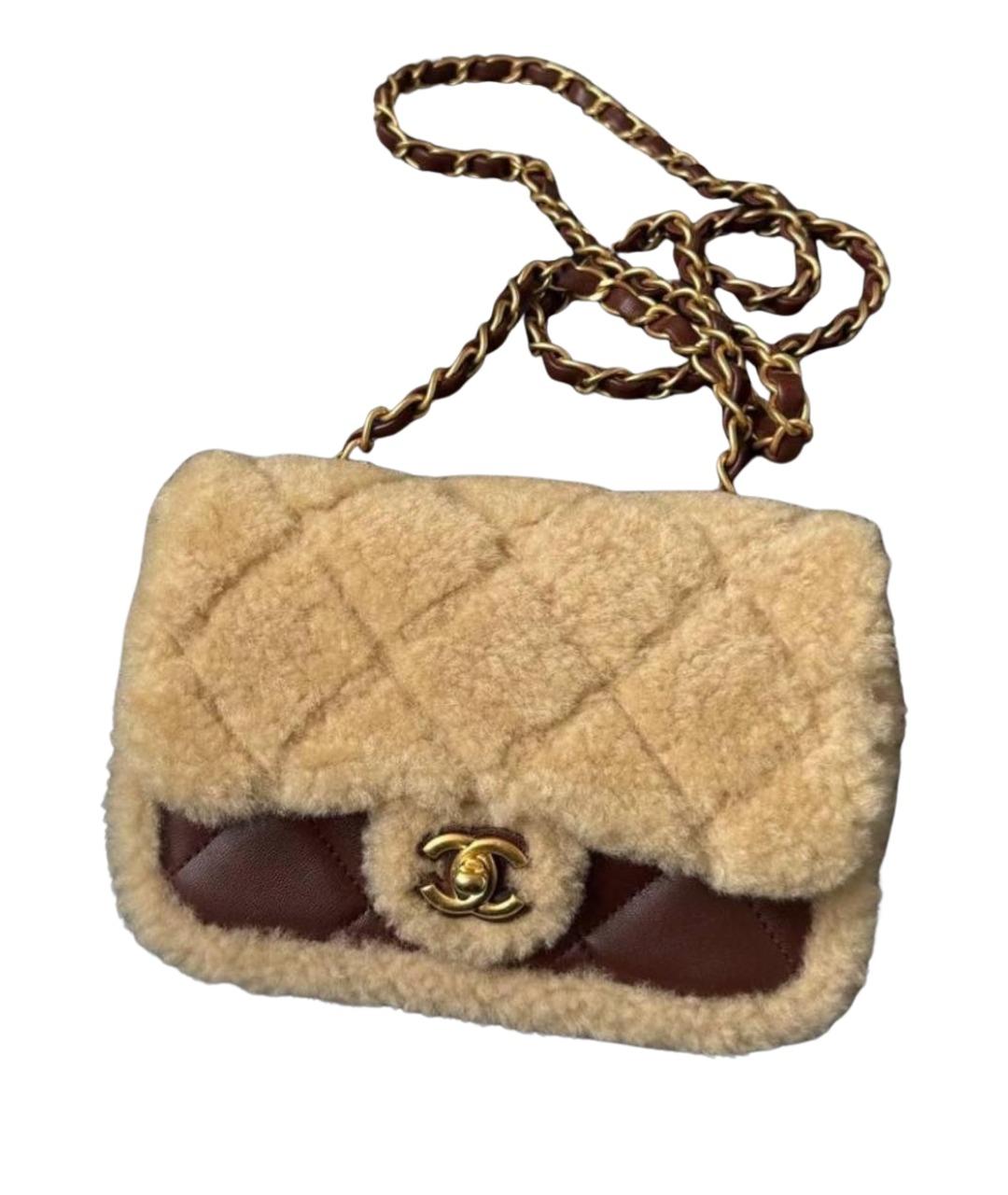CHANEL Бежевая меховая сумка через плечо, фото 1
