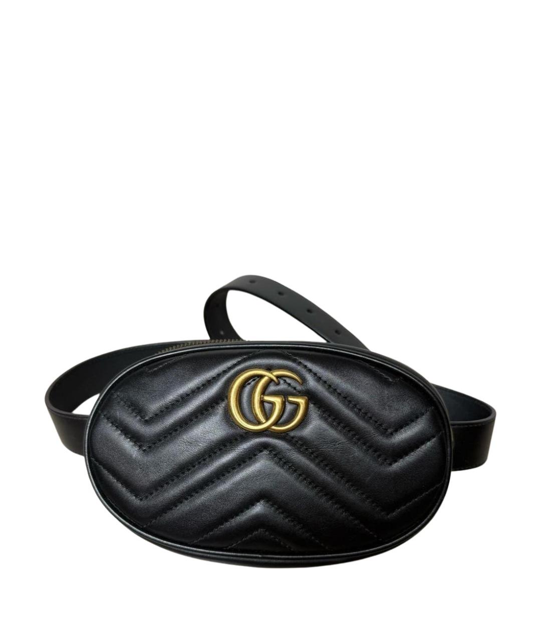 GUCCI Черная кожаная поясная сумка, фото 1