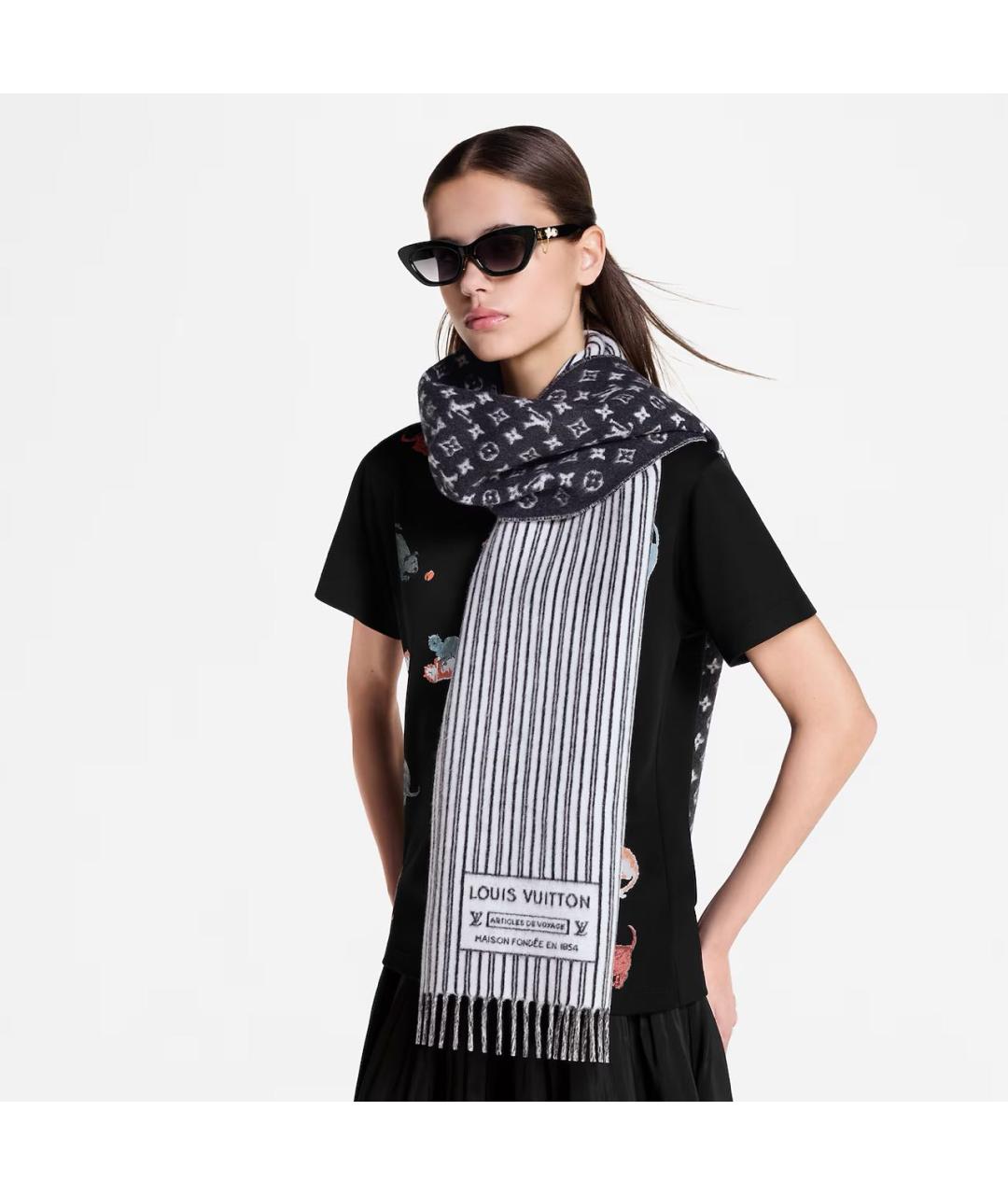 LOUIS VUITTON Черный шерстяной шарф, фото 4