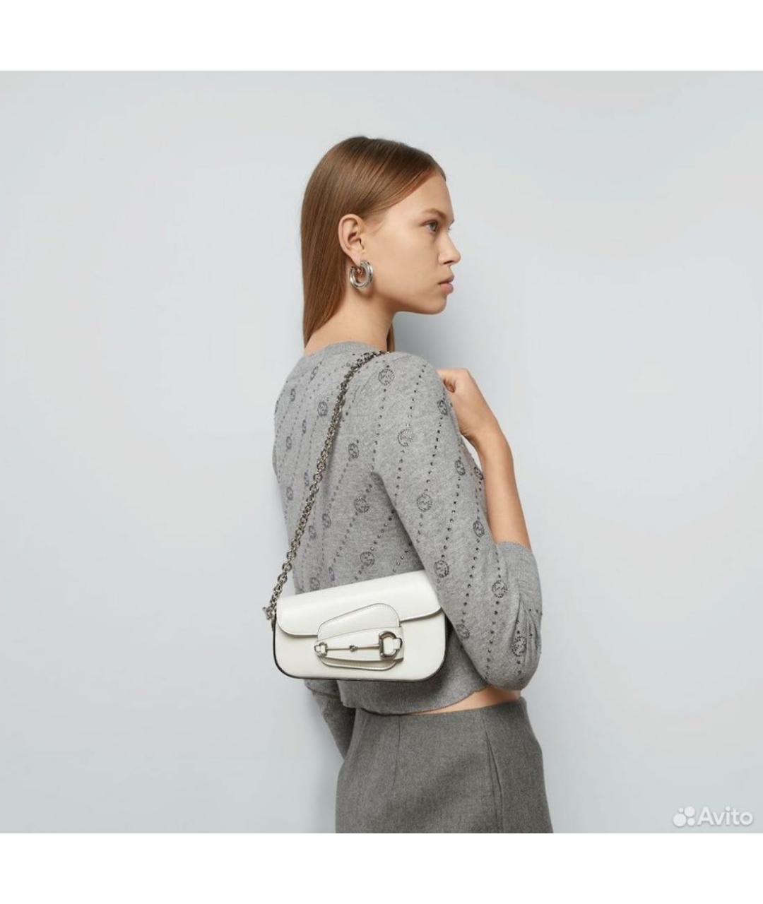 GUCCI Белая кожаная сумка через плечо, фото 5