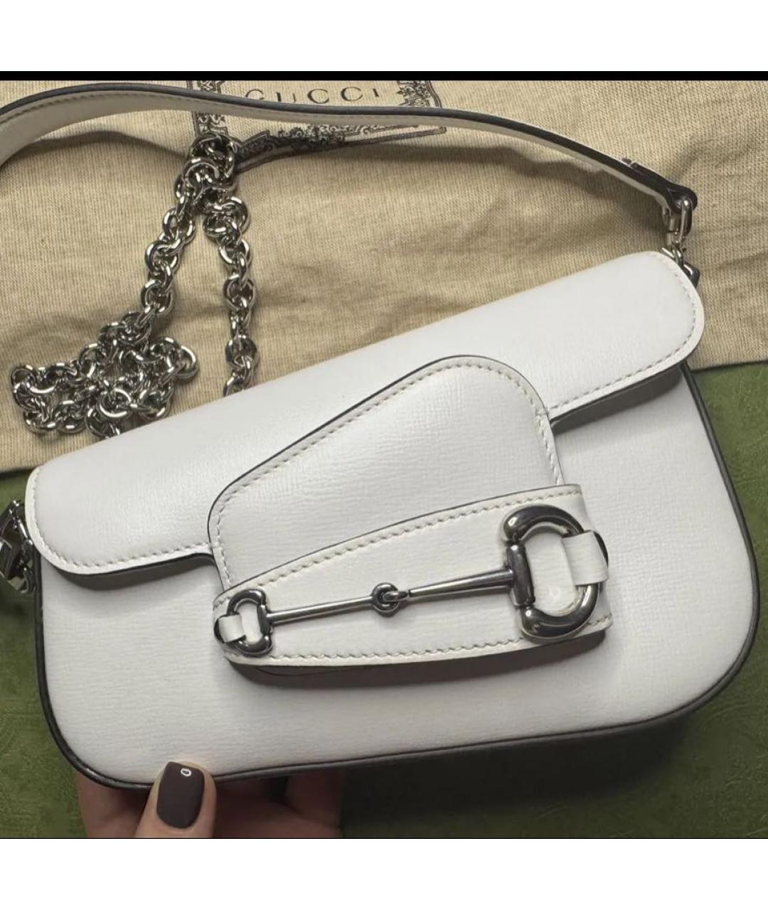 GUCCI Белая кожаная сумка через плечо, фото 6