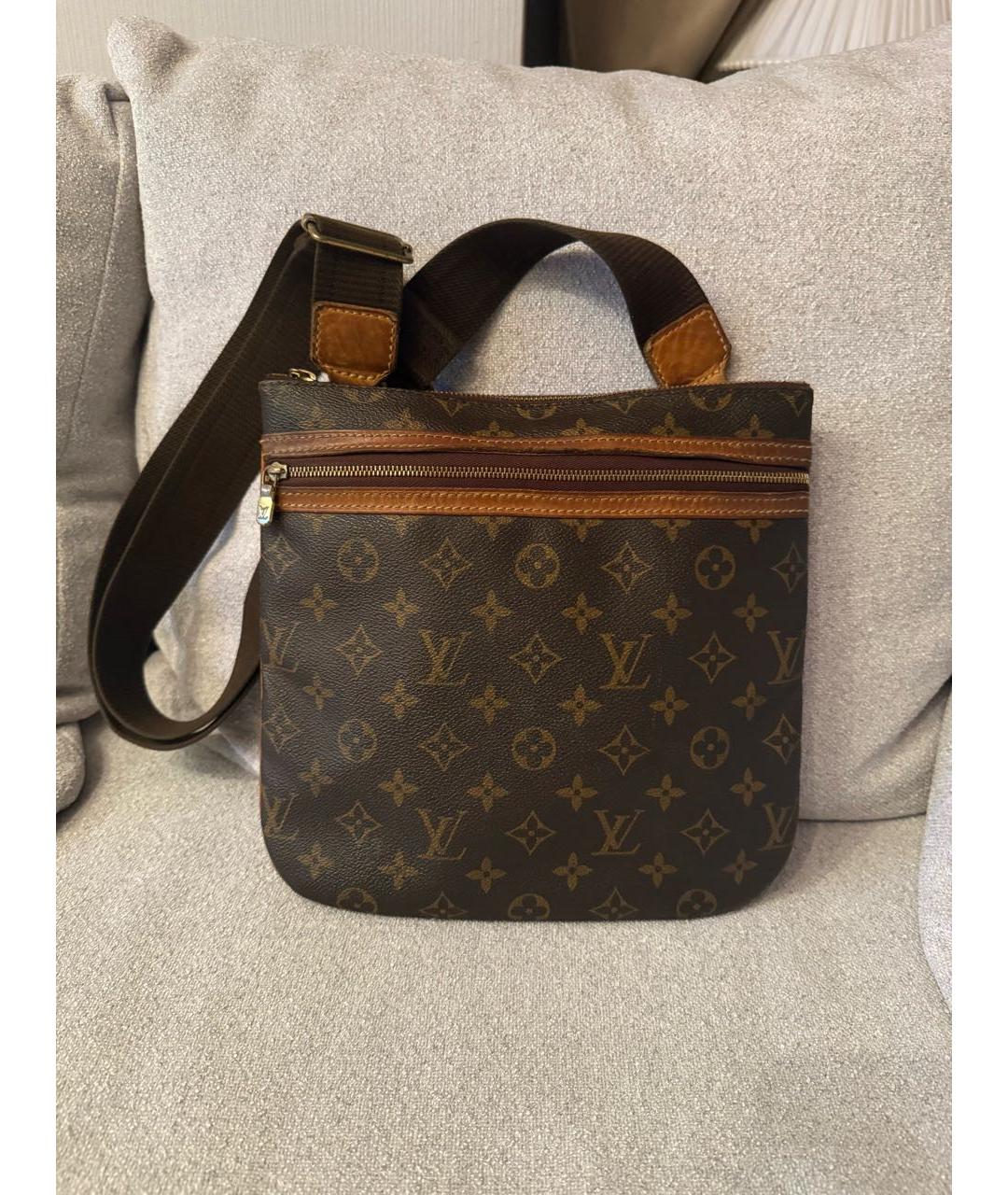 LOUIS VUITTON Коричневая кожаная сумка через плечо, фото 7