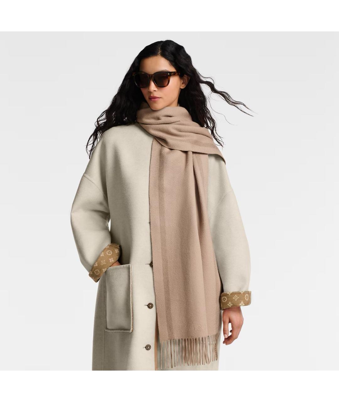 LOUIS VUITTON Бежевый кашемировый шарф, фото 4