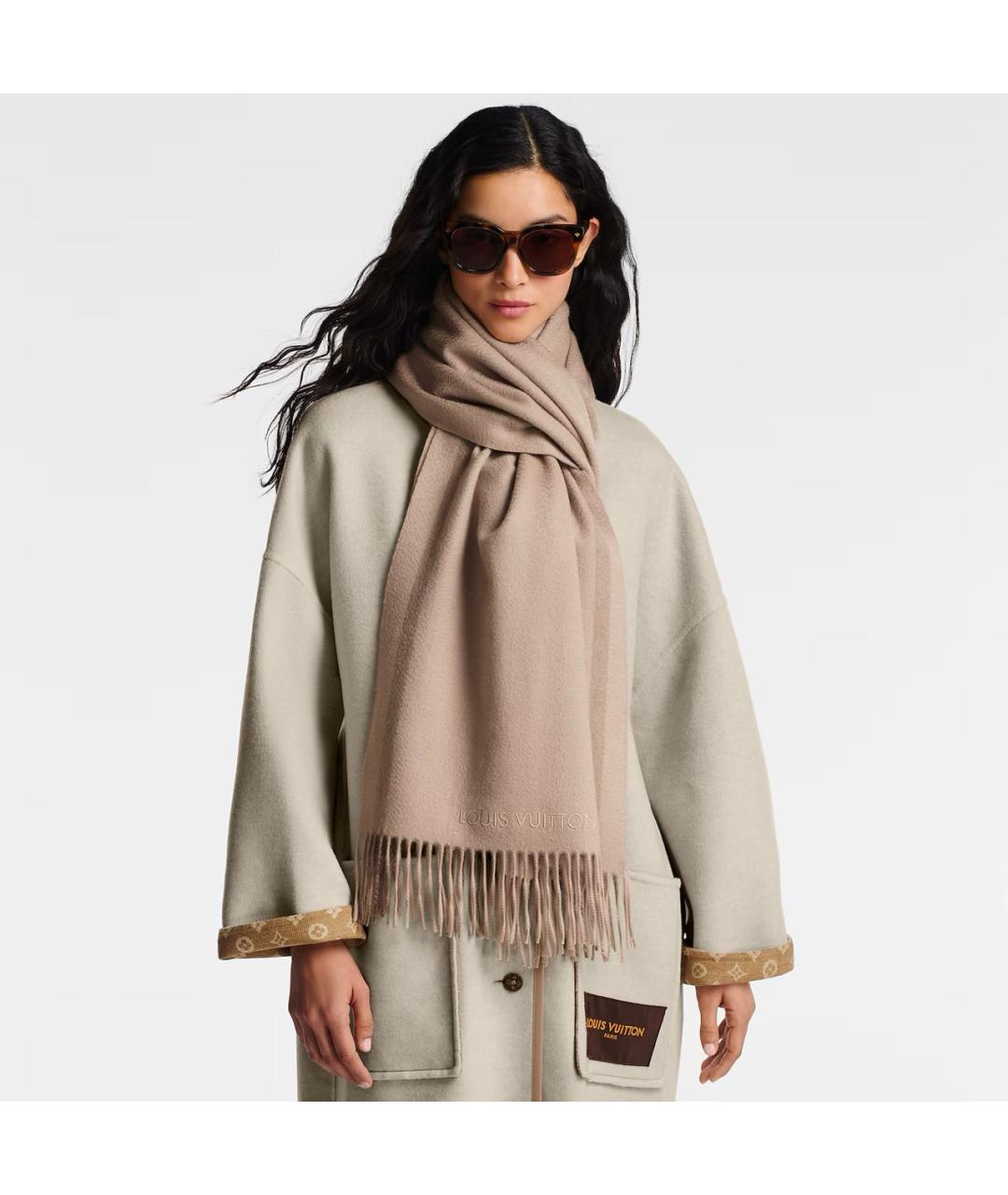 LOUIS VUITTON Бежевый кашемировый шарф, фото 5