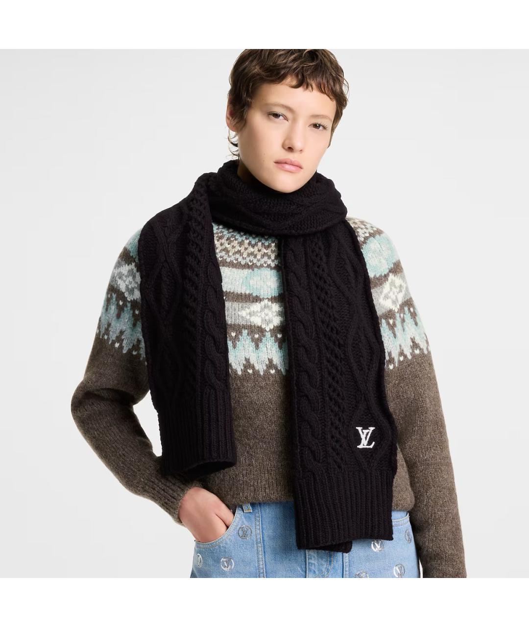 LOUIS VUITTON Черный шерстяной шарф, фото 4