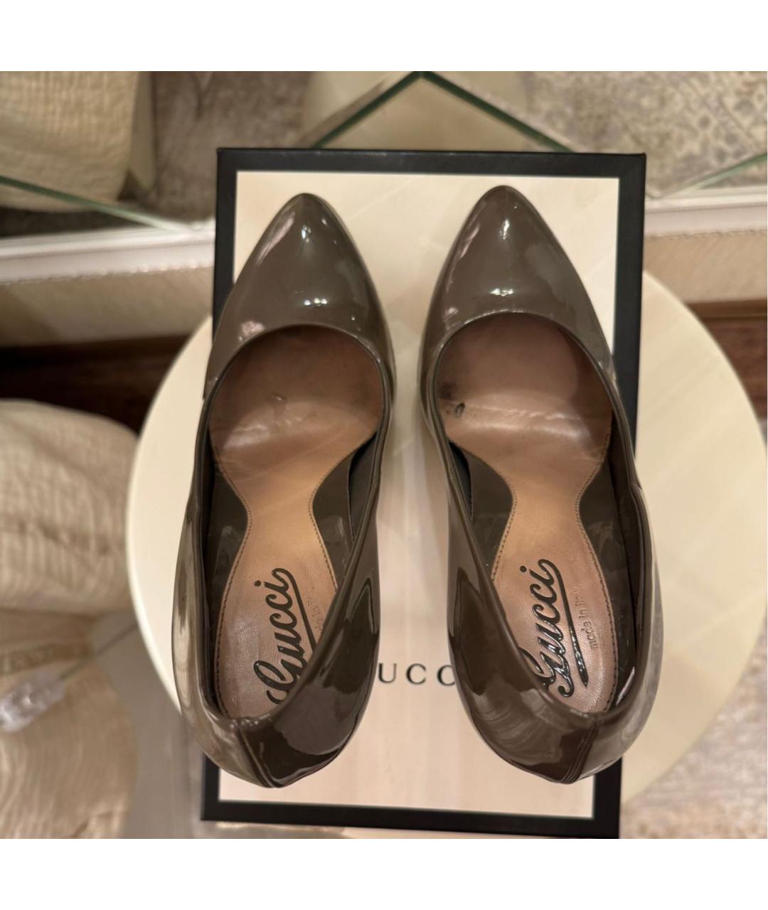 GUCCI Хаки туфли из лакированной кожи, фото 3