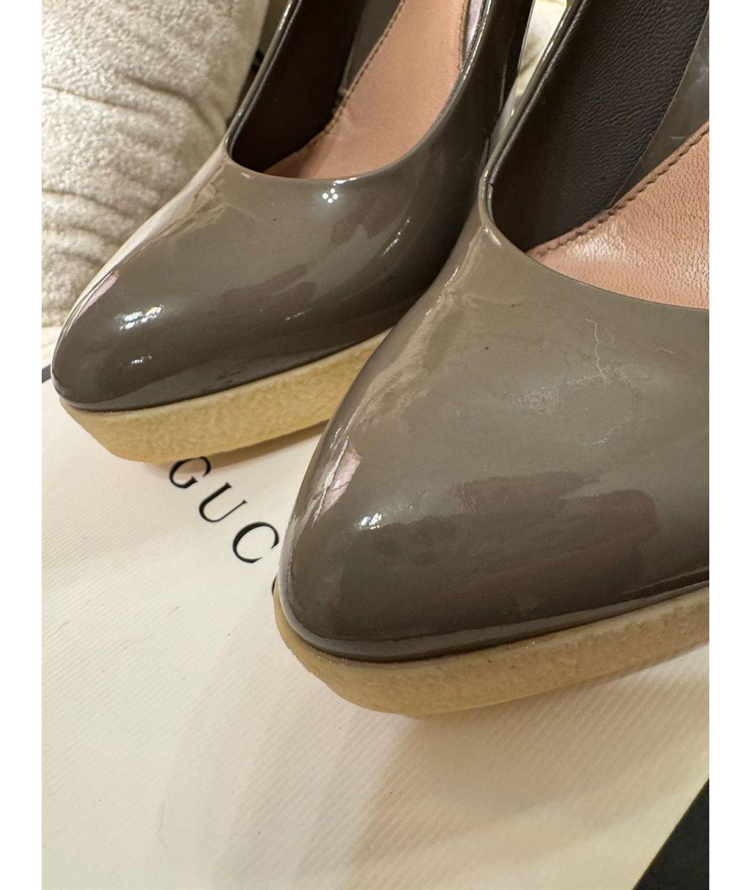 GUCCI Хаки туфли из лакированной кожи, фото 5