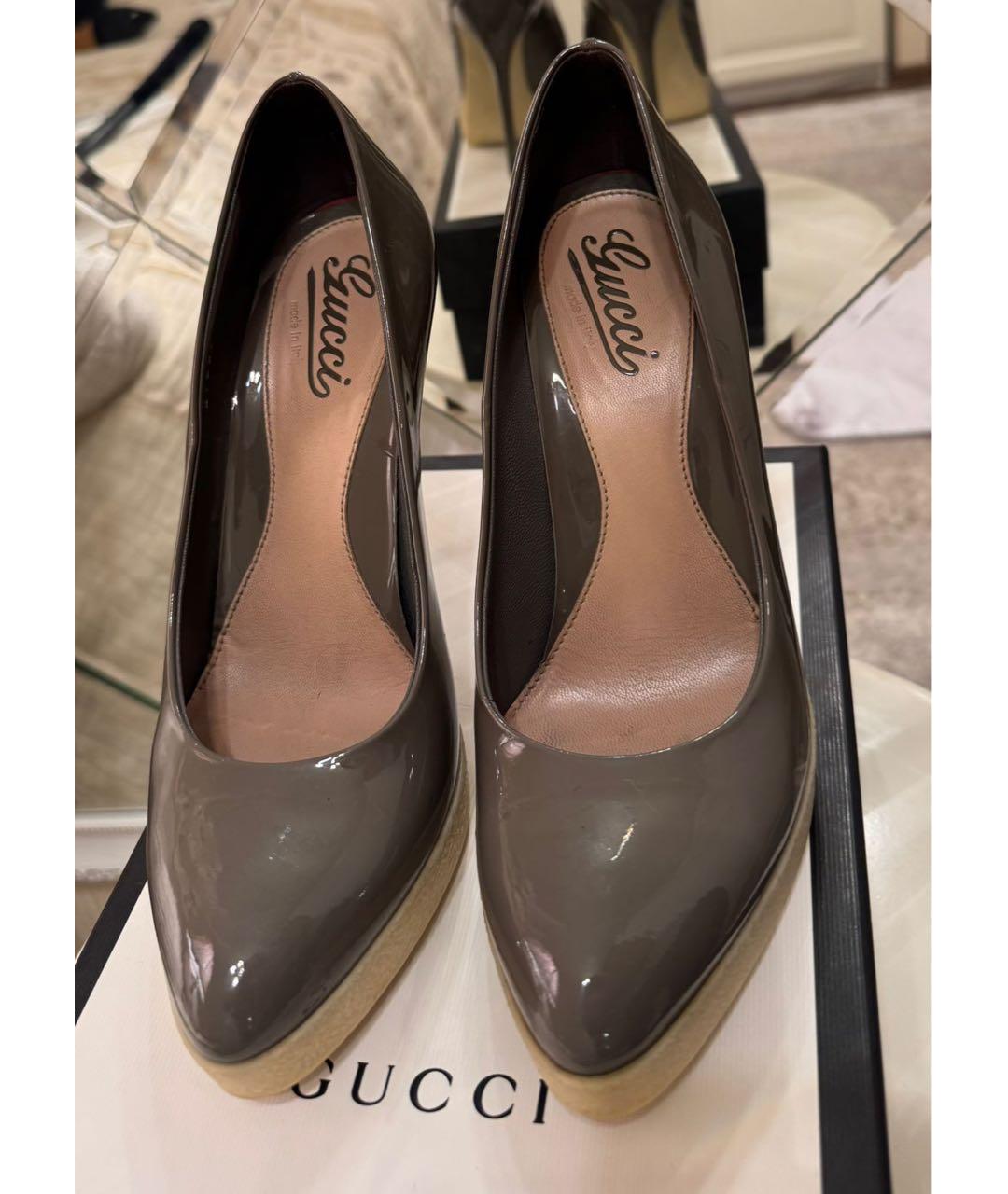 GUCCI Хаки туфли из лакированной кожи, фото 2