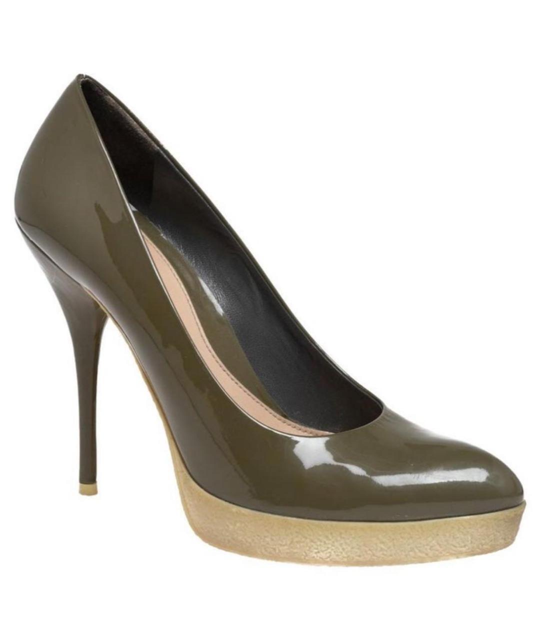 GUCCI Хаки туфли из лакированной кожи, фото 1