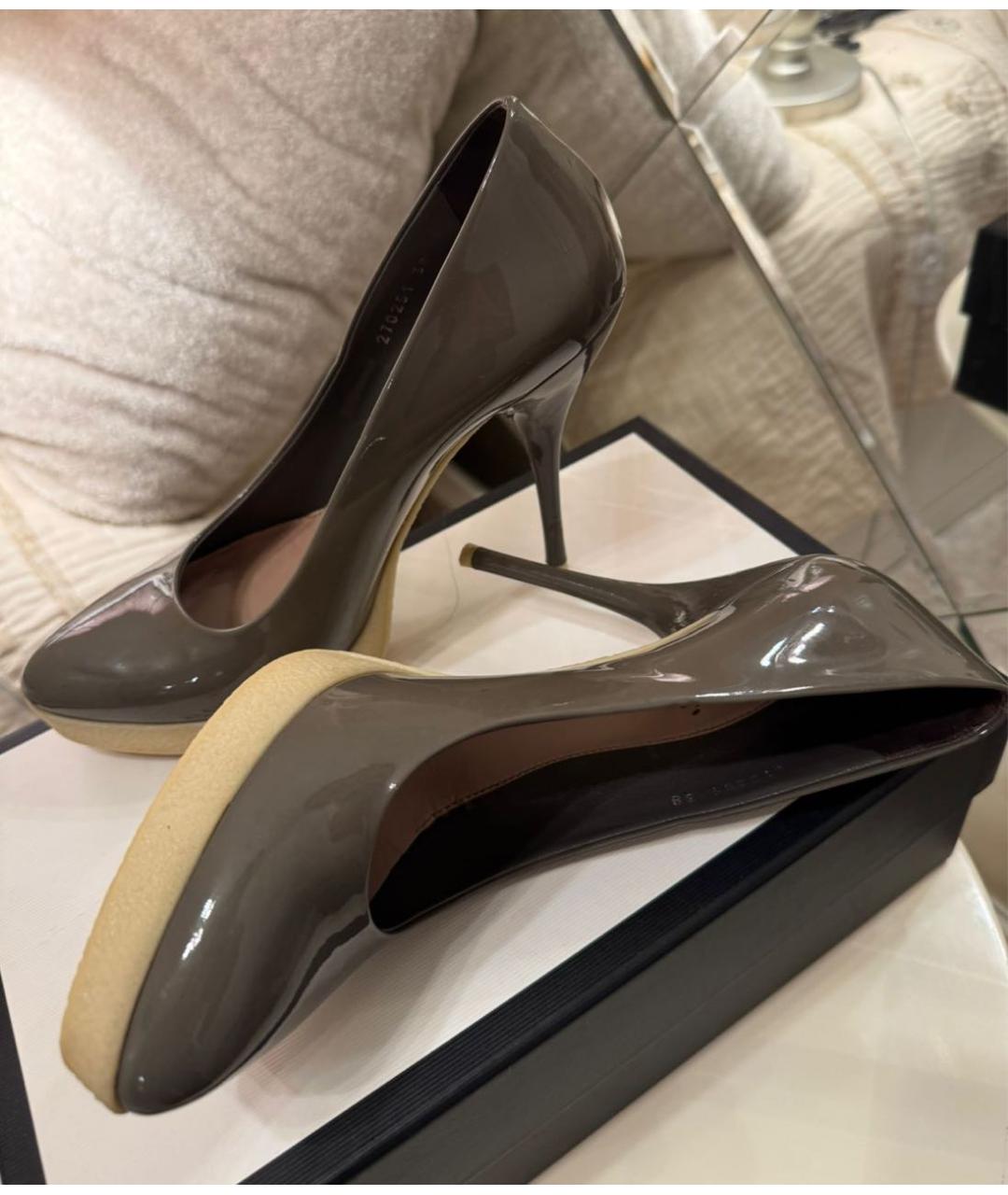 GUCCI Хаки туфли из лакированной кожи, фото 6