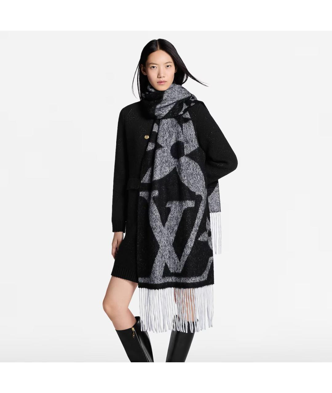 LOUIS VUITTON Черный шерстяной шарф, фото 4