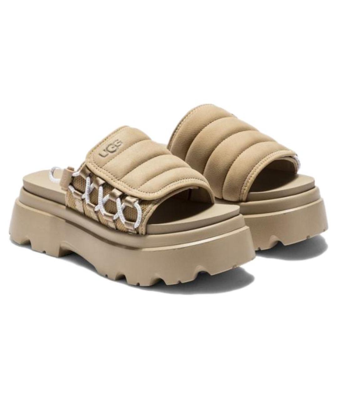 UGG AUSTRALIA Бежевые кожаные сандалии, фото 3