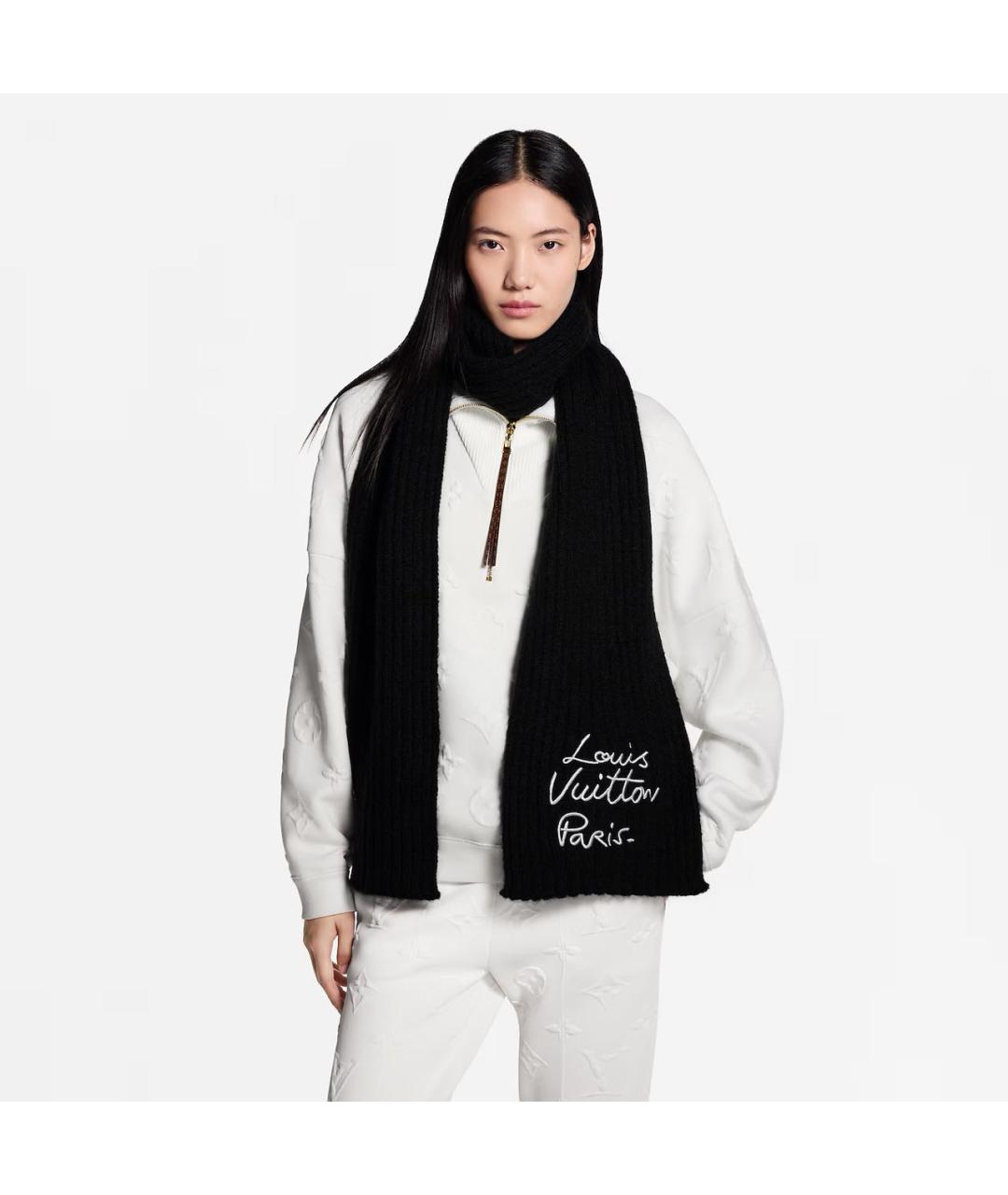 LOUIS VUITTON Черный шерстяной шарф, фото 4