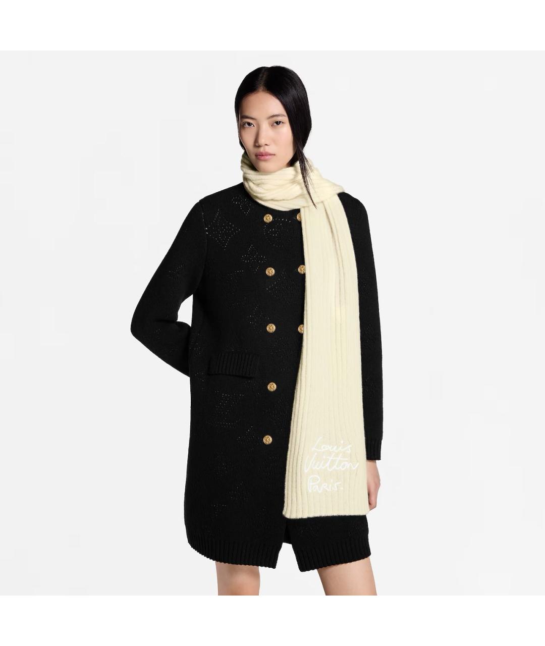 LOUIS VUITTON Бежевый шерстяной шарф, фото 4