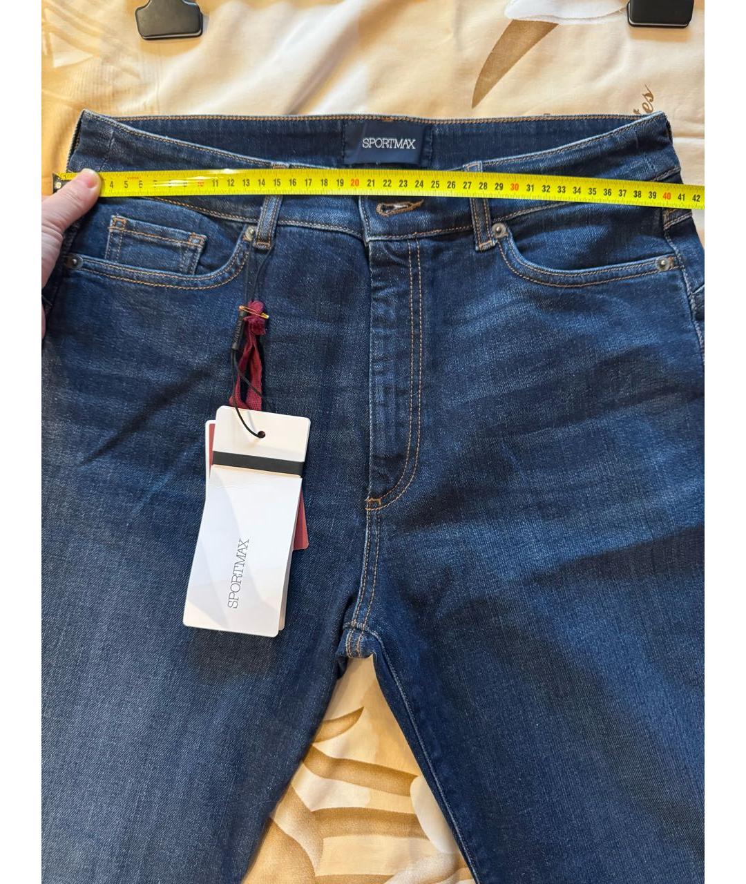SPORTMAX Синие хлопко-эластановые прямые джинсы, фото 6