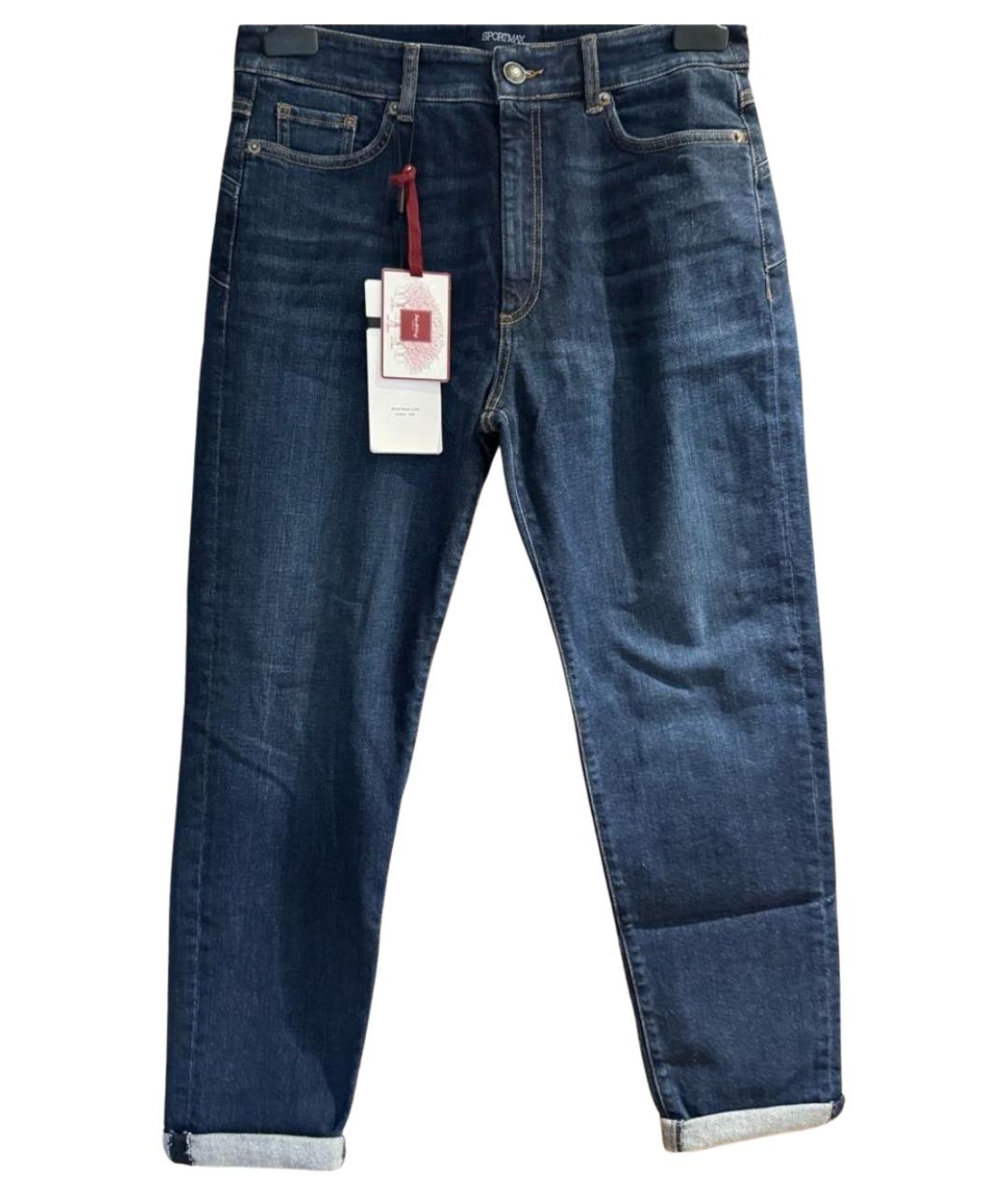 SPORTMAX Синие хлопко-эластановые прямые джинсы, фото 1