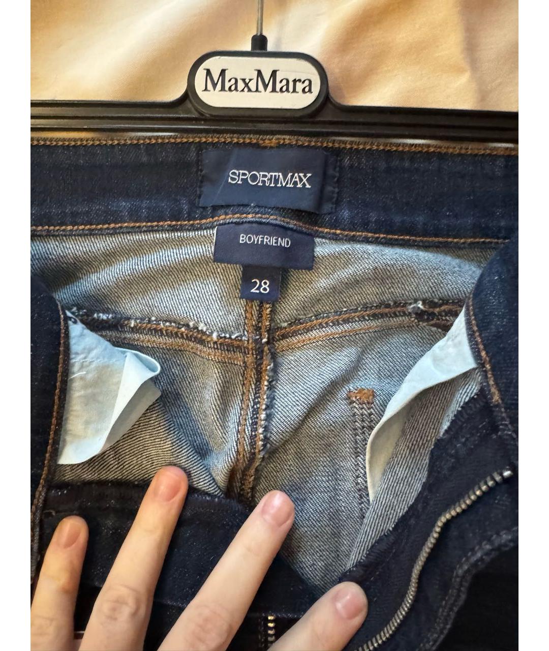 SPORTMAX Синие хлопко-эластановые прямые джинсы, фото 3