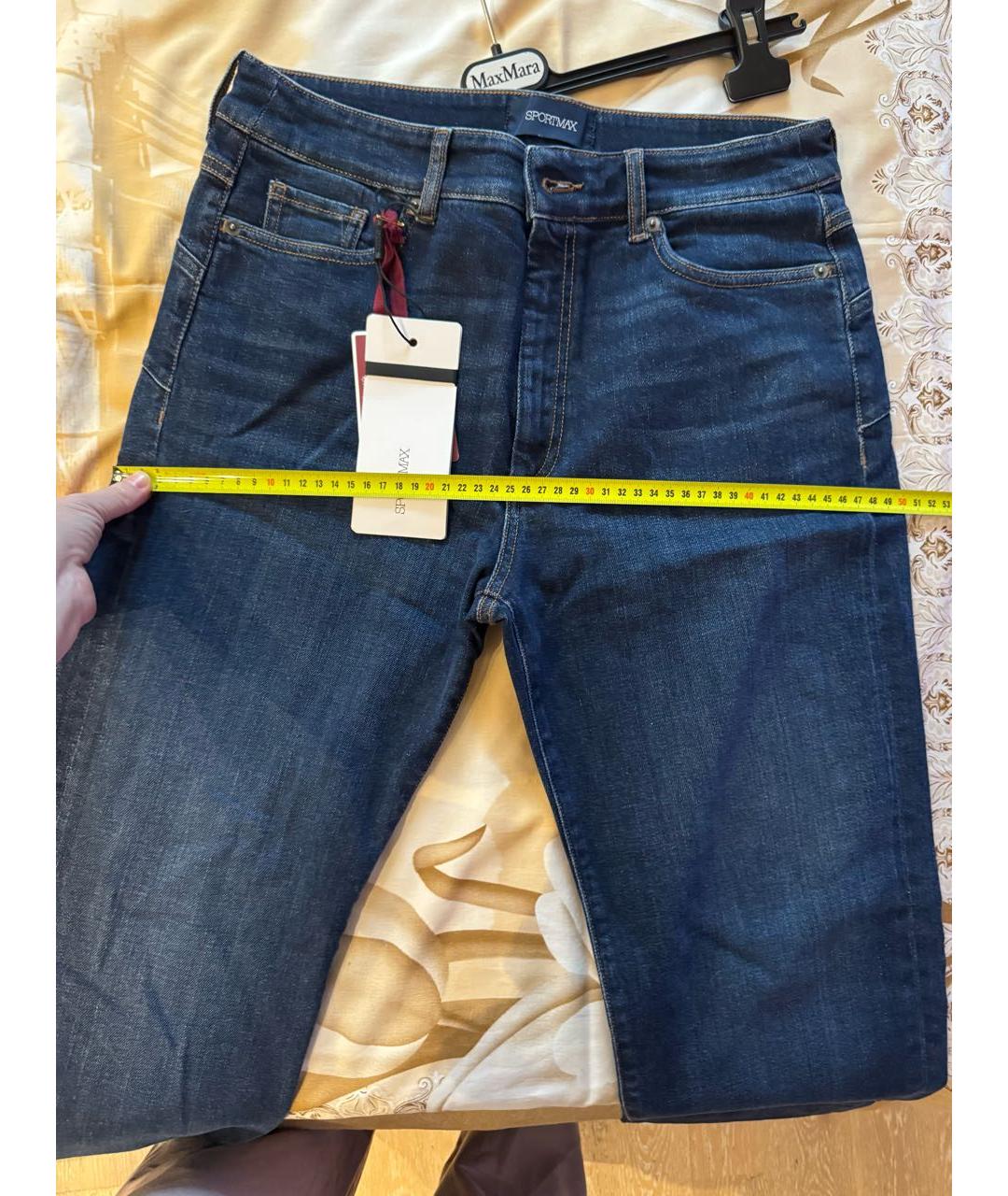 SPORTMAX Синие хлопко-эластановые прямые джинсы, фото 7