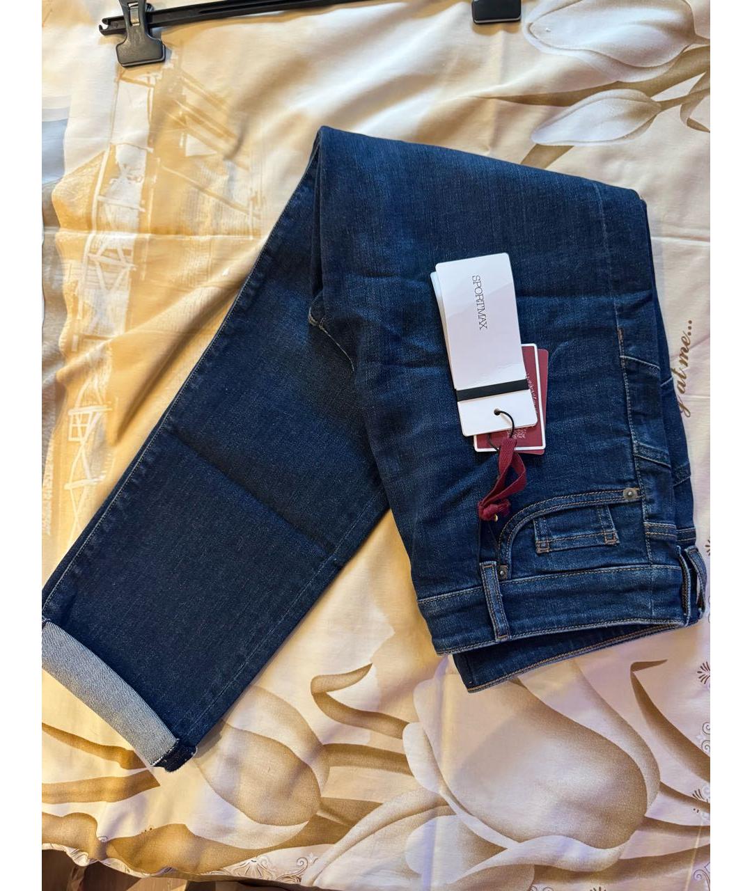 SPORTMAX Синие хлопко-эластановые прямые джинсы, фото 5