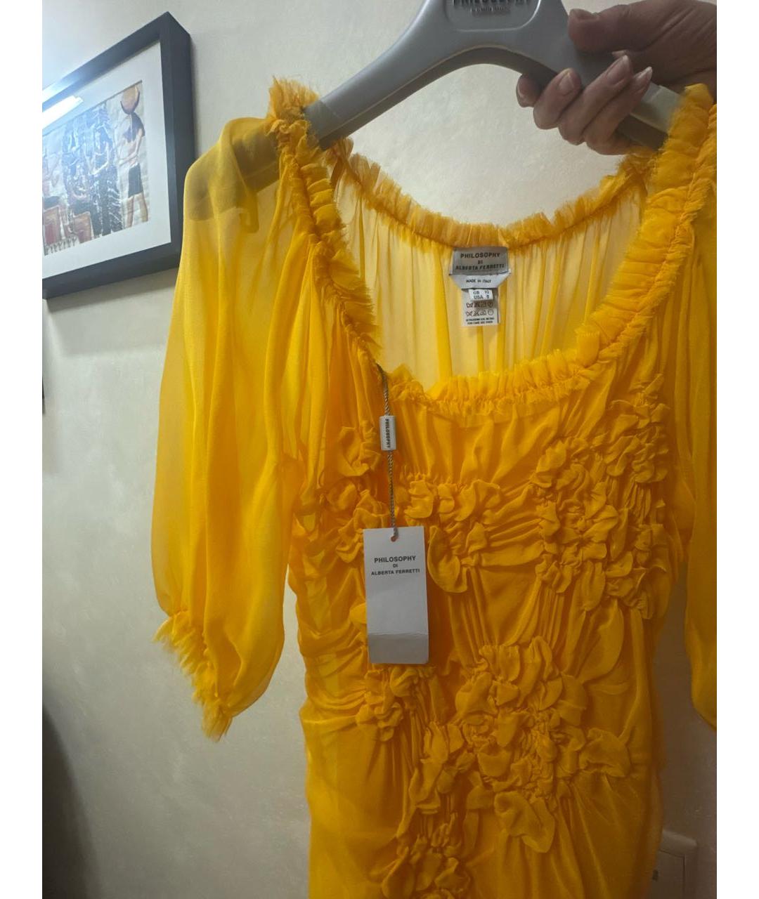 ALBERTA FERRETTI Оранжевое шелковое вечернее платье, фото 3