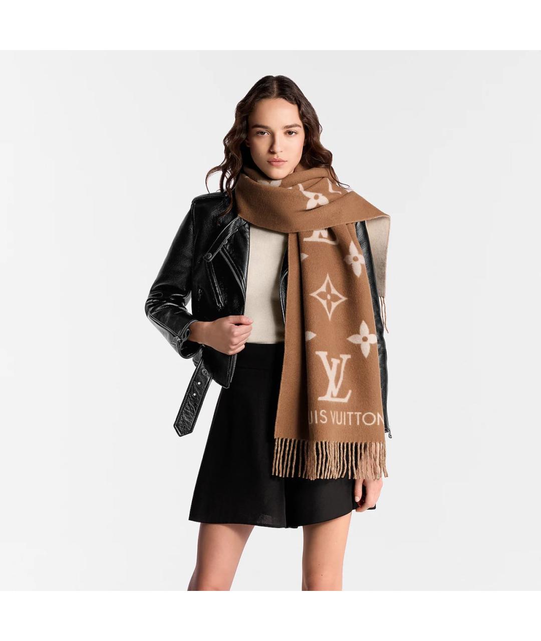 LOUIS VUITTON Коричневый кашемировый шарф, фото 4