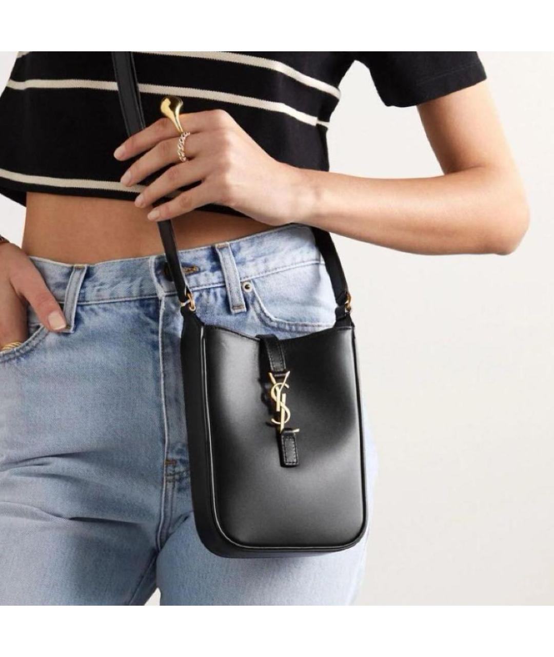 SAINT LAURENT Черная кожаная сумка через плечо, фото 3