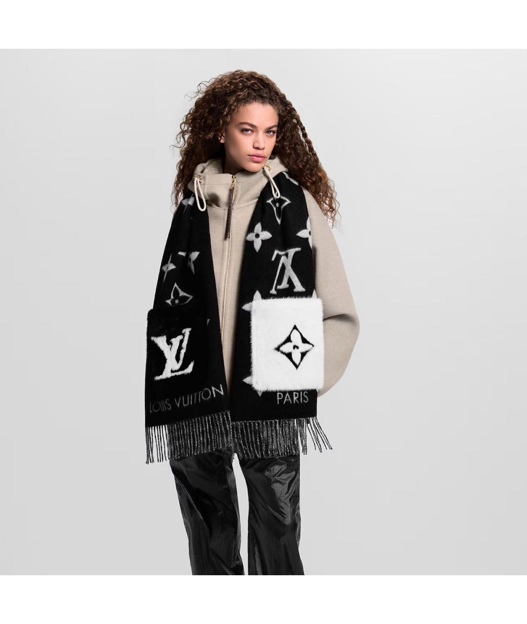 LOUIS VUITTON Черный кашемировый шарф, фото 4