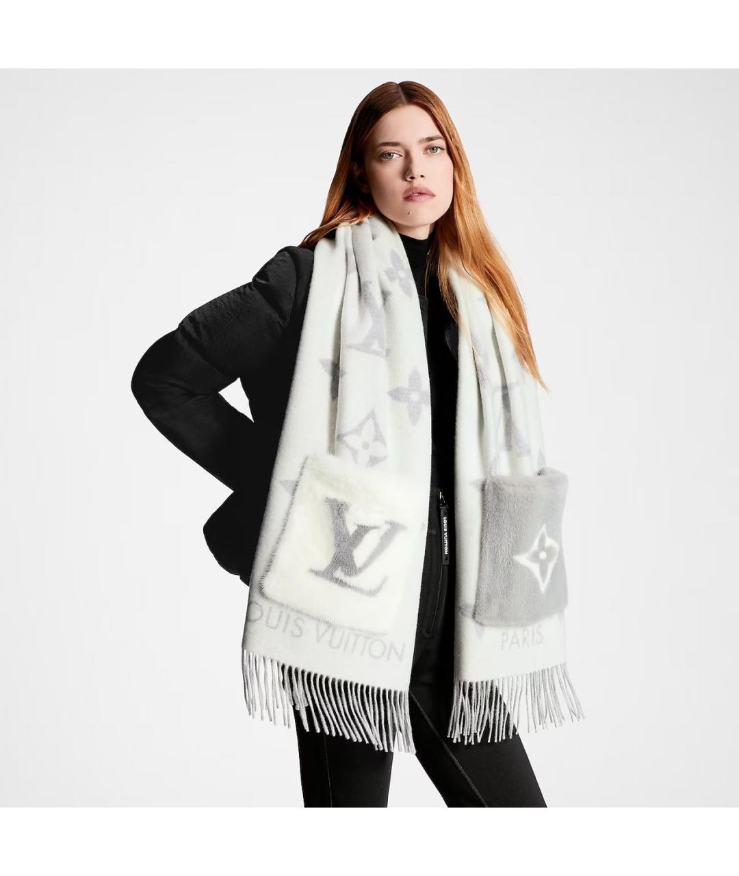 LOUIS VUITTON Серый кашемировый шарф, фото 4