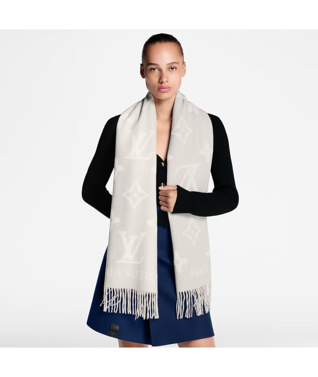 LOUIS VUITTON Серый кашемировый шарф, фото 4